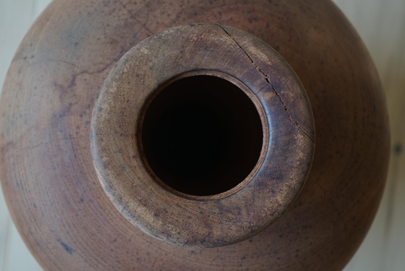 Japanese Antique Wooden Vase Object Primitive Wabi-Sabi Japandi For Sale 3