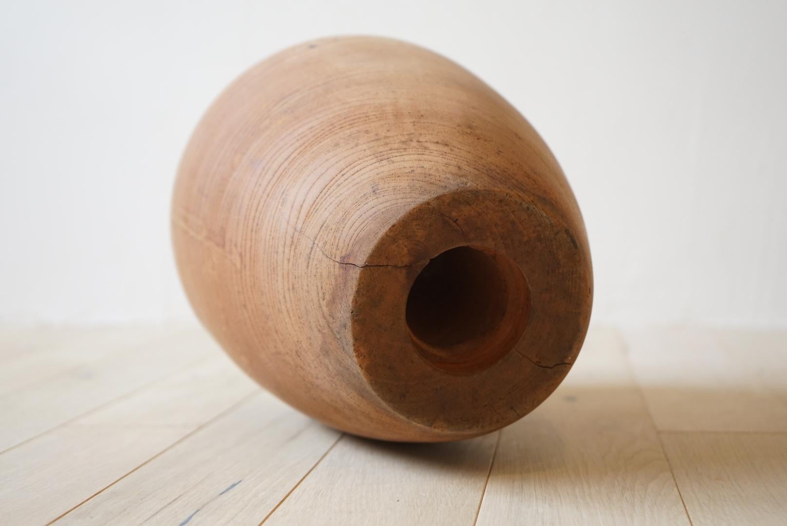 Japanese Antique Wooden Vase Object Primitive Wabi-Sabi Japandi For Sale 5