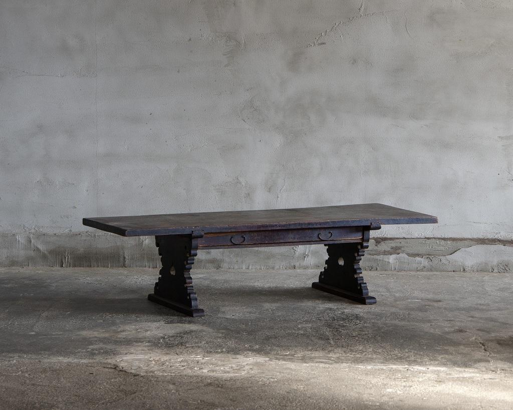 This antique writing desk was crafted in the Meiji Era (1868-1912).

This is an ancient Japanese desk, traditionally used while sitting on the floor. As such, it is designed to be low. It is also suitable for modern use as a coffee table or a low
