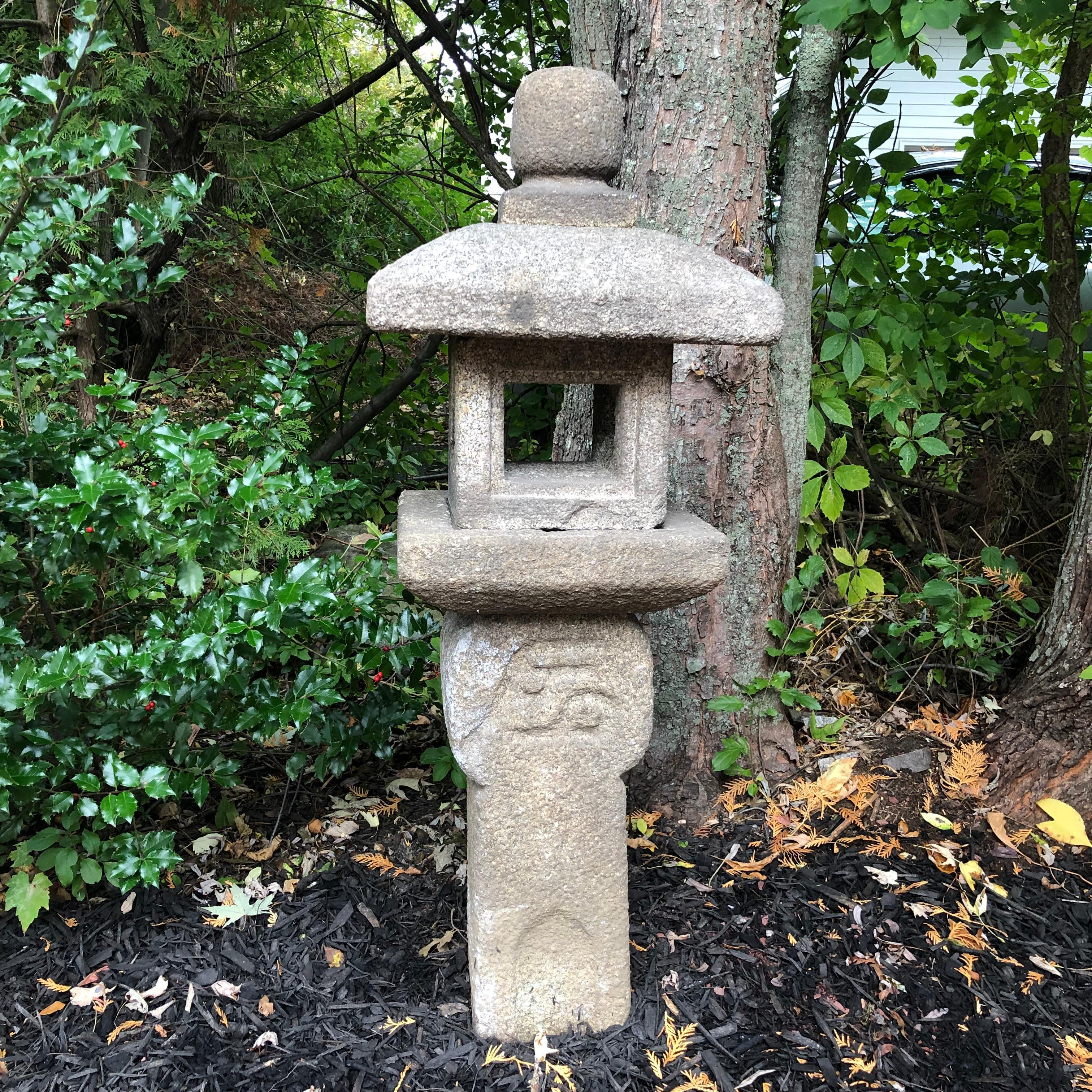 From our recent Japanese garden acquisitions 

Fine hand carved 19th century Master Work for finest Japanese garden 
Rarely encountered this early style.

Japanese rare “Oribe” granite stone lantern with a lovely warm patina from good age, 19th