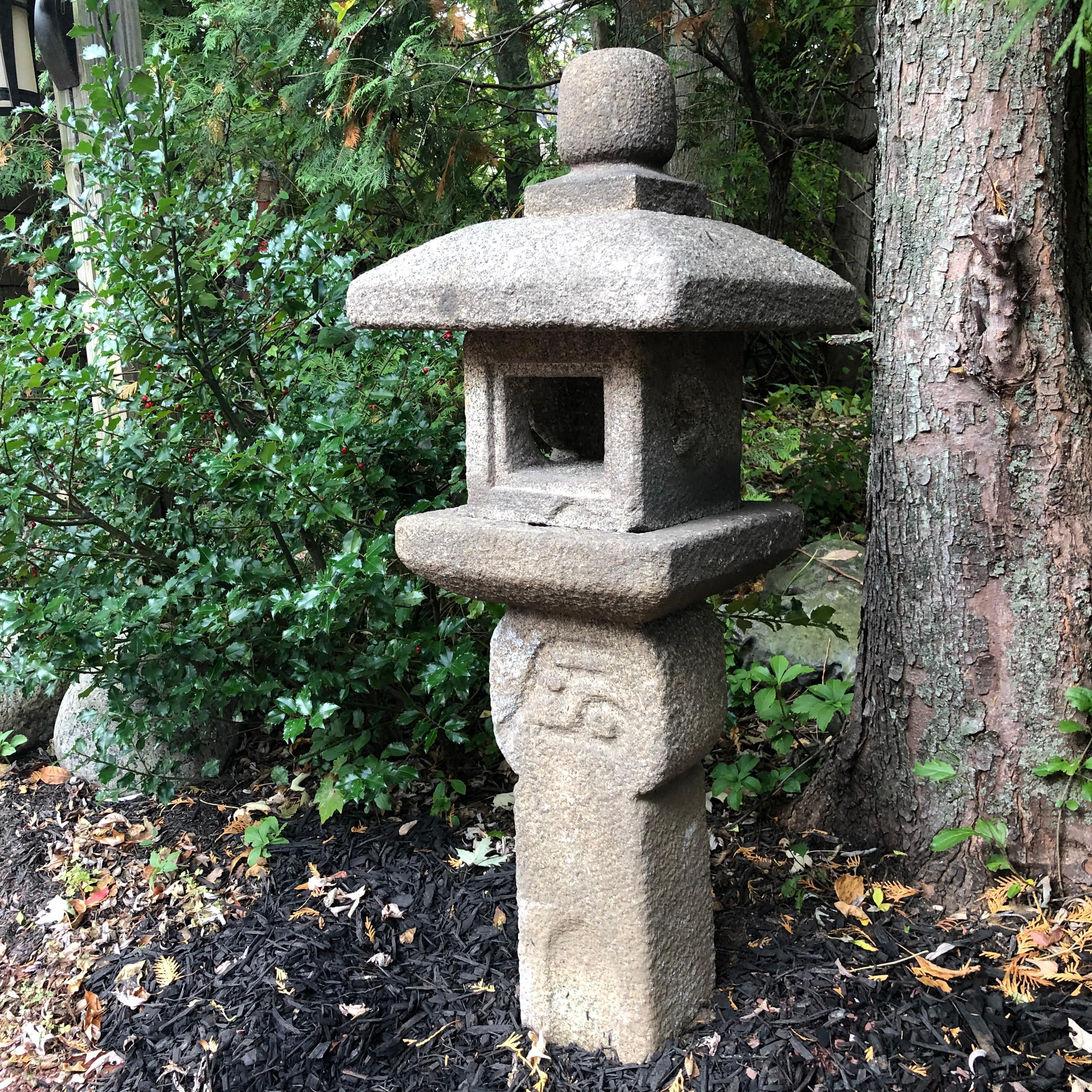 19th Century Japanese Antique Oribe Tea Master Stone Tea Garden Lantern 