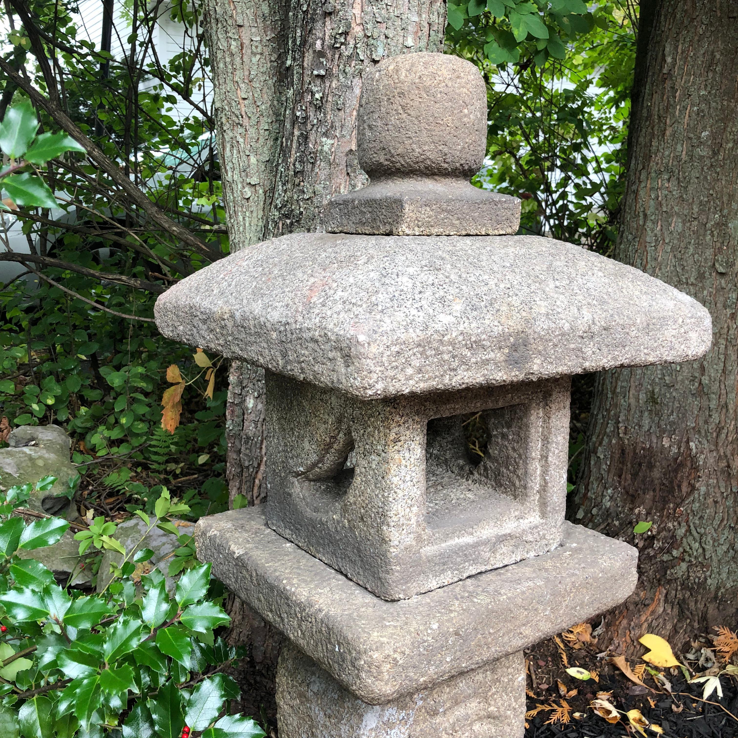 Granite Japanese Antique Oribe Tea Master Stone Tea Garden Lantern 
