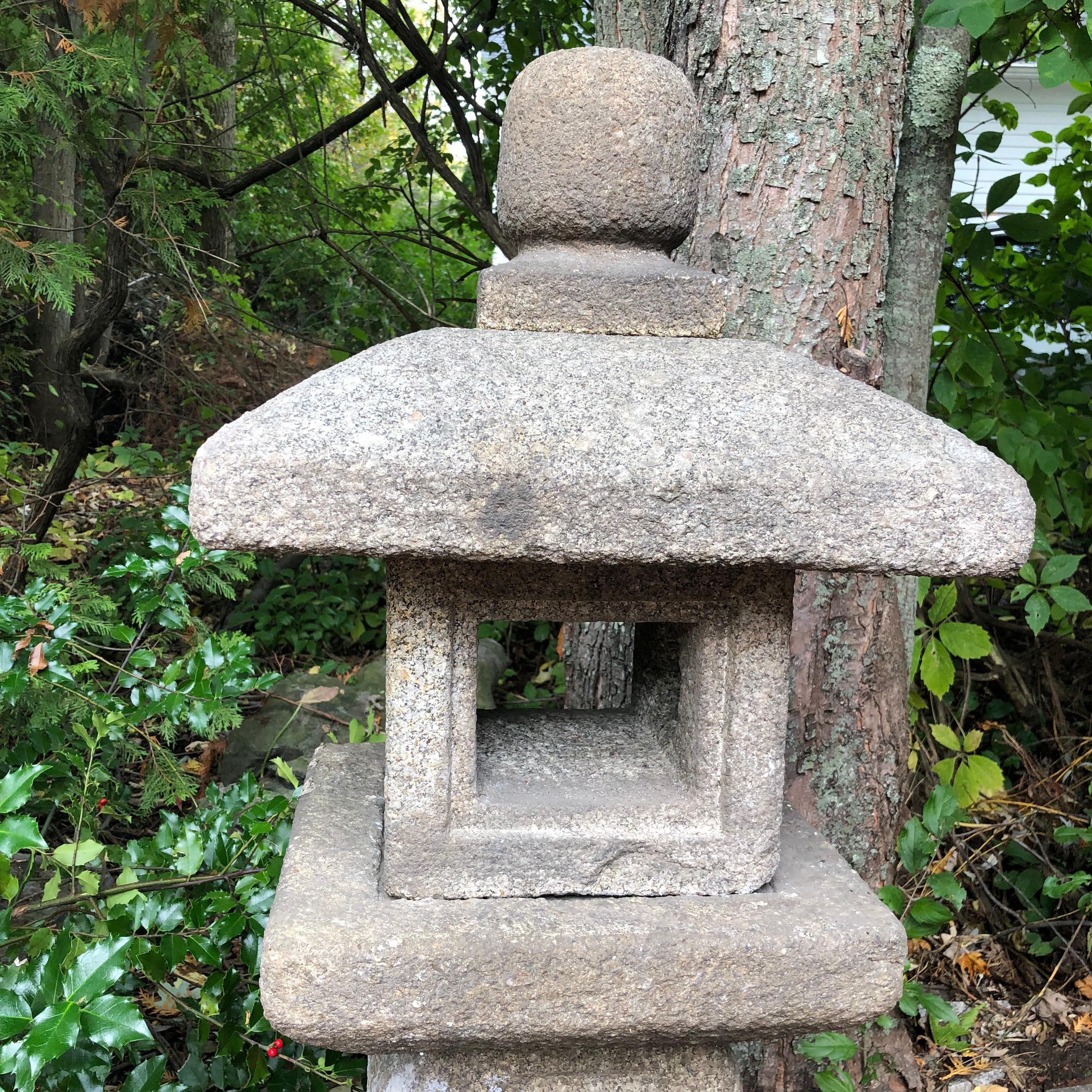 Japanese Antique Oribe Tea Master Stone Tea Garden Lantern  1