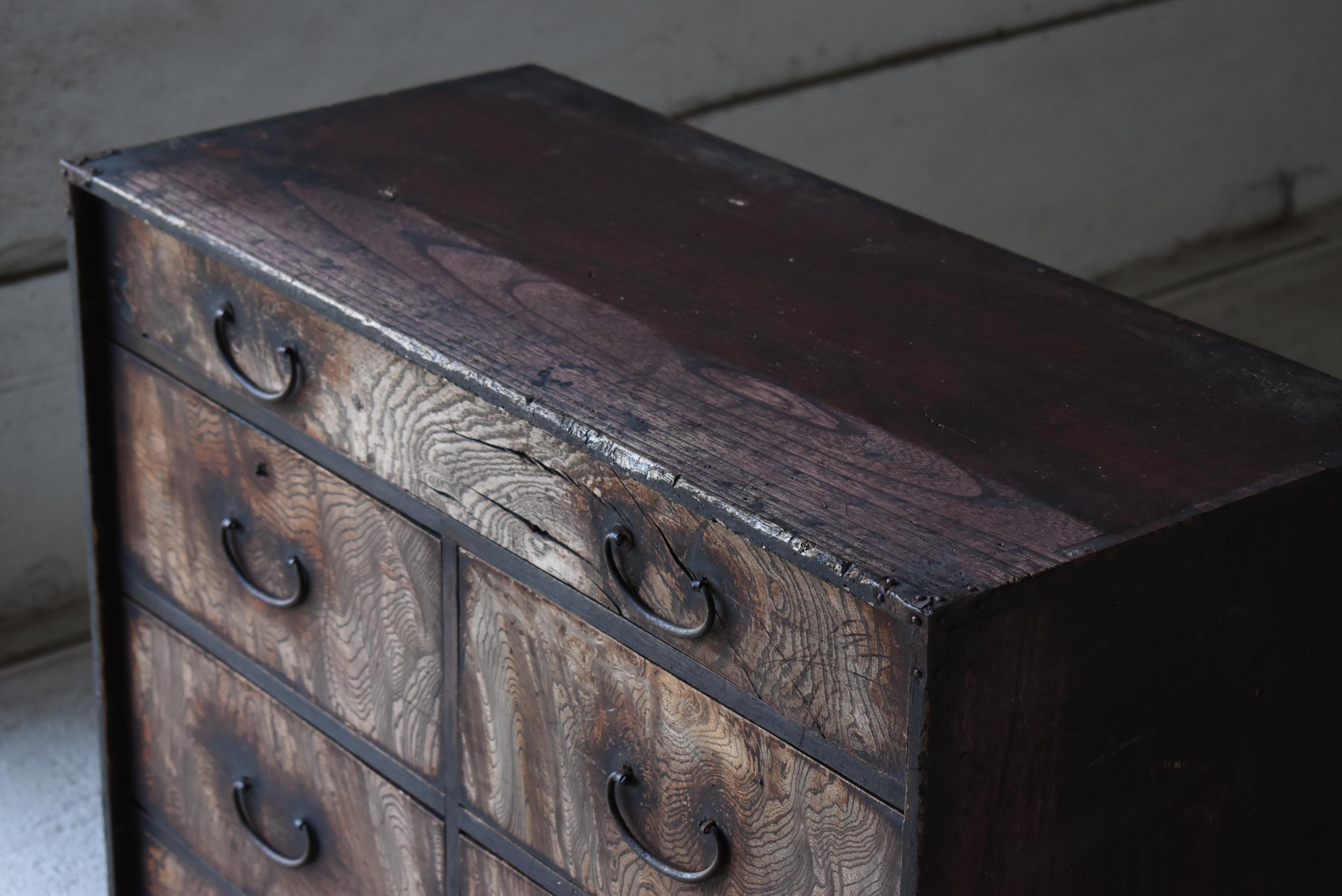 Cajón Japonés Antiguo de Madera de Zelkova Años 1860-1900 / Tansu Wabi Sabi Carpintería