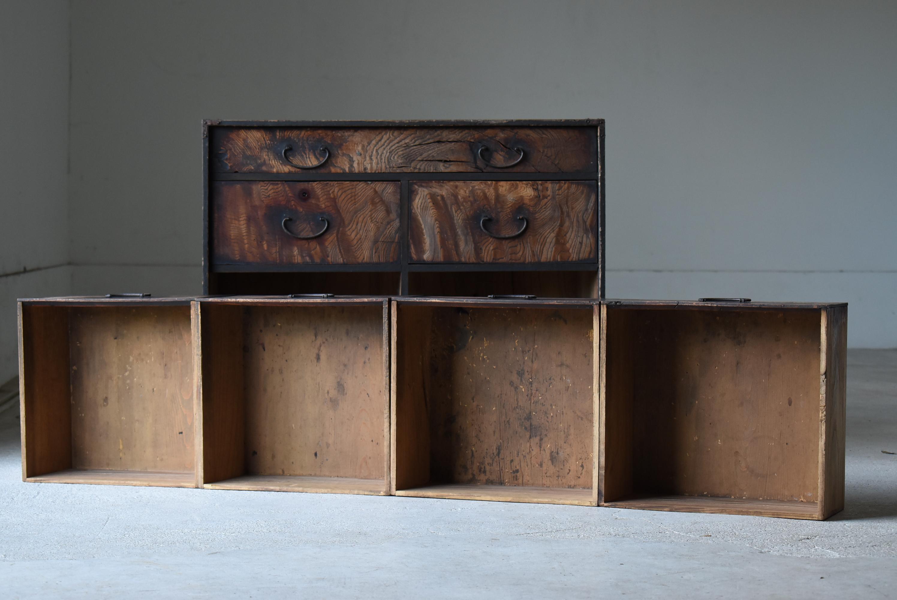 Cajón Japonés Antiguo de Madera de Zelkova Años 1860-1900 / Tansu Wabi Sabi 3