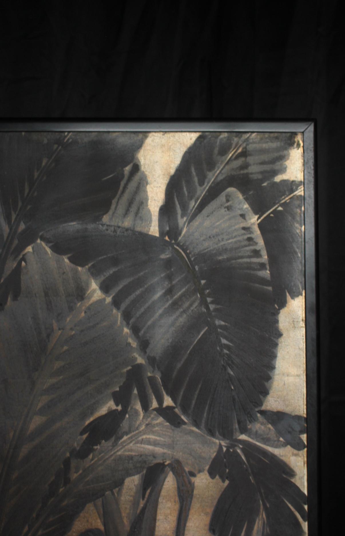 2 panneaux d'antiquités japonaises, dos en argent, banane ? Plantes, paravent Foldes en vente 5