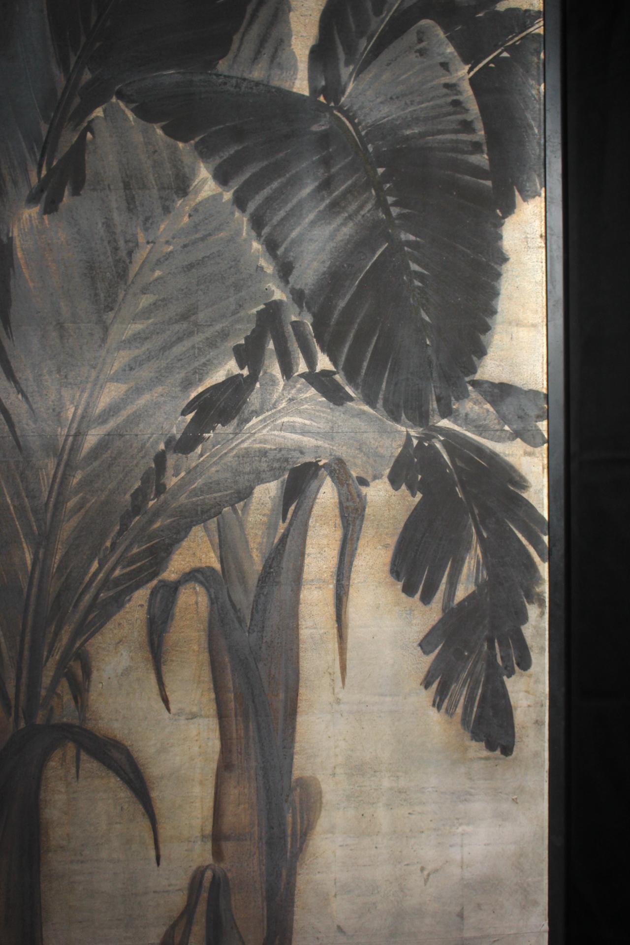2 panneaux d'antiquités japonaises, dos en argent, banane ? Plantes, paravent Foldes en vente 6