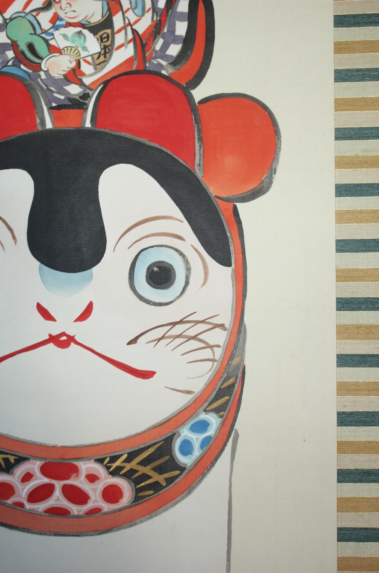 Japanese Antiques 4th Head Torii Kiyotada Silk color scroll Momotaro Ukiyo-e For Sale 5
