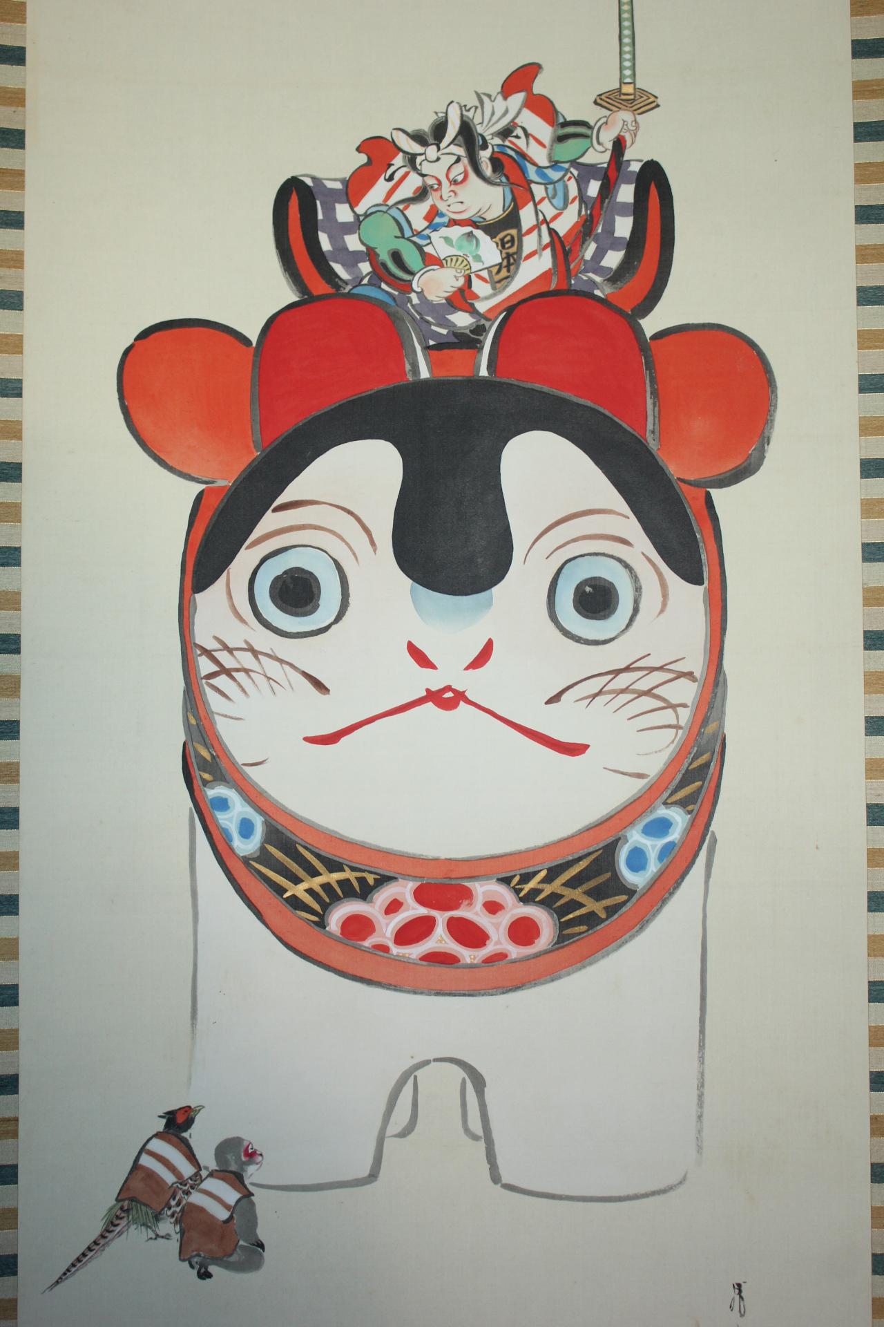 Japanese Antiques 4th Head Torii Kiyotada Silk color scroll Momotaro Ukiyo-e For Sale 3