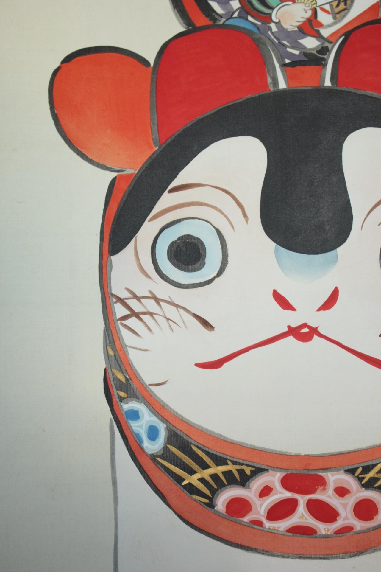 Japanese Antiques 4th Head Torii Kiyotada Silk color scroll Momotaro Ukiyo-e For Sale 4