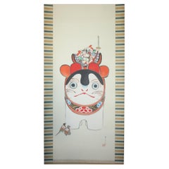 Japanese Antiques 4th Head Torii Kiyotada Silk color scroll Momotaro Ukiyo-e