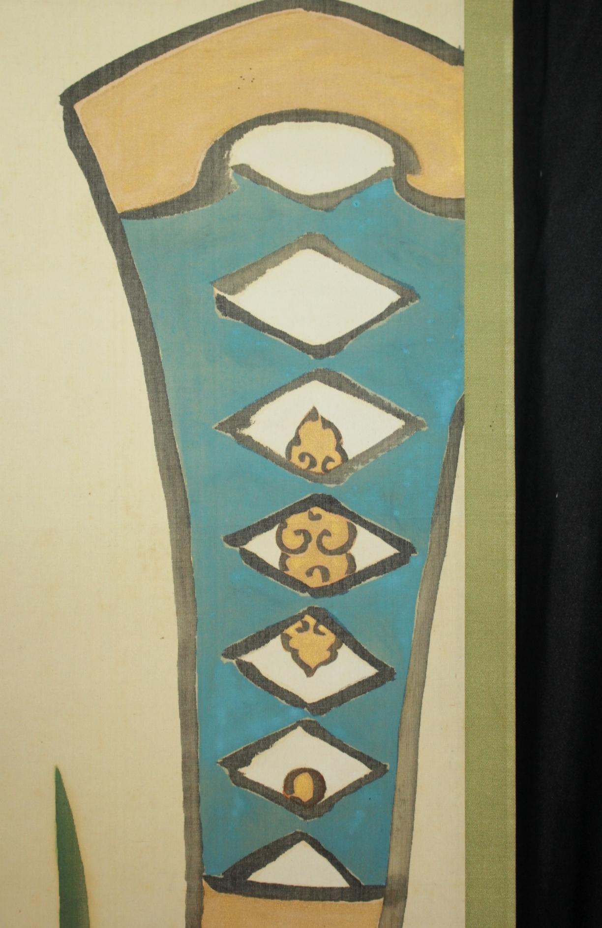 Japanese Antiques 4th Head Torii Kiyotada Silk Painted Scroll, Festival, Sword For Sale 6