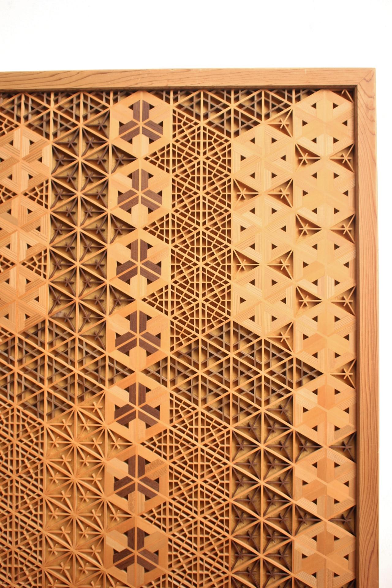 Carved Old Japanese Classical techniques, Kumiko wall hanging by joiner For Sale