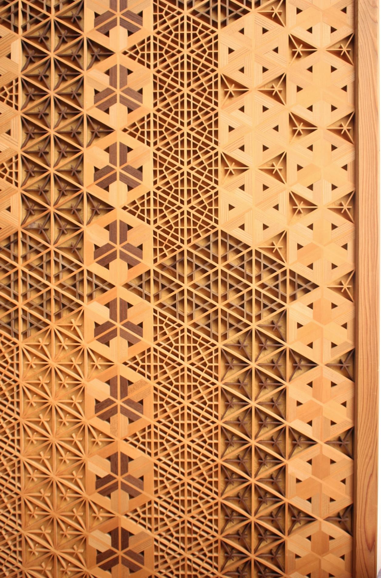 Old Japanese Classical techniques, Kumiko wall hanging by joiner In Good Condition For Sale In Niiza, JP