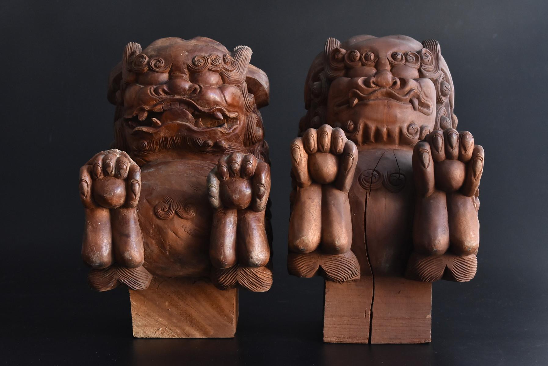 Japanese Antiques After 1910-Wood Carving Lions / Shrines and Temples 11
