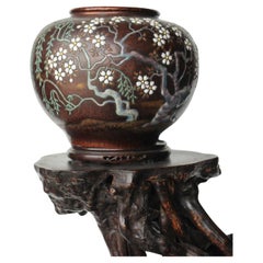 Antiquariato giapponese Ando Shippo Vaso di cloisonne in rame con motivo a fiori di ciliegio