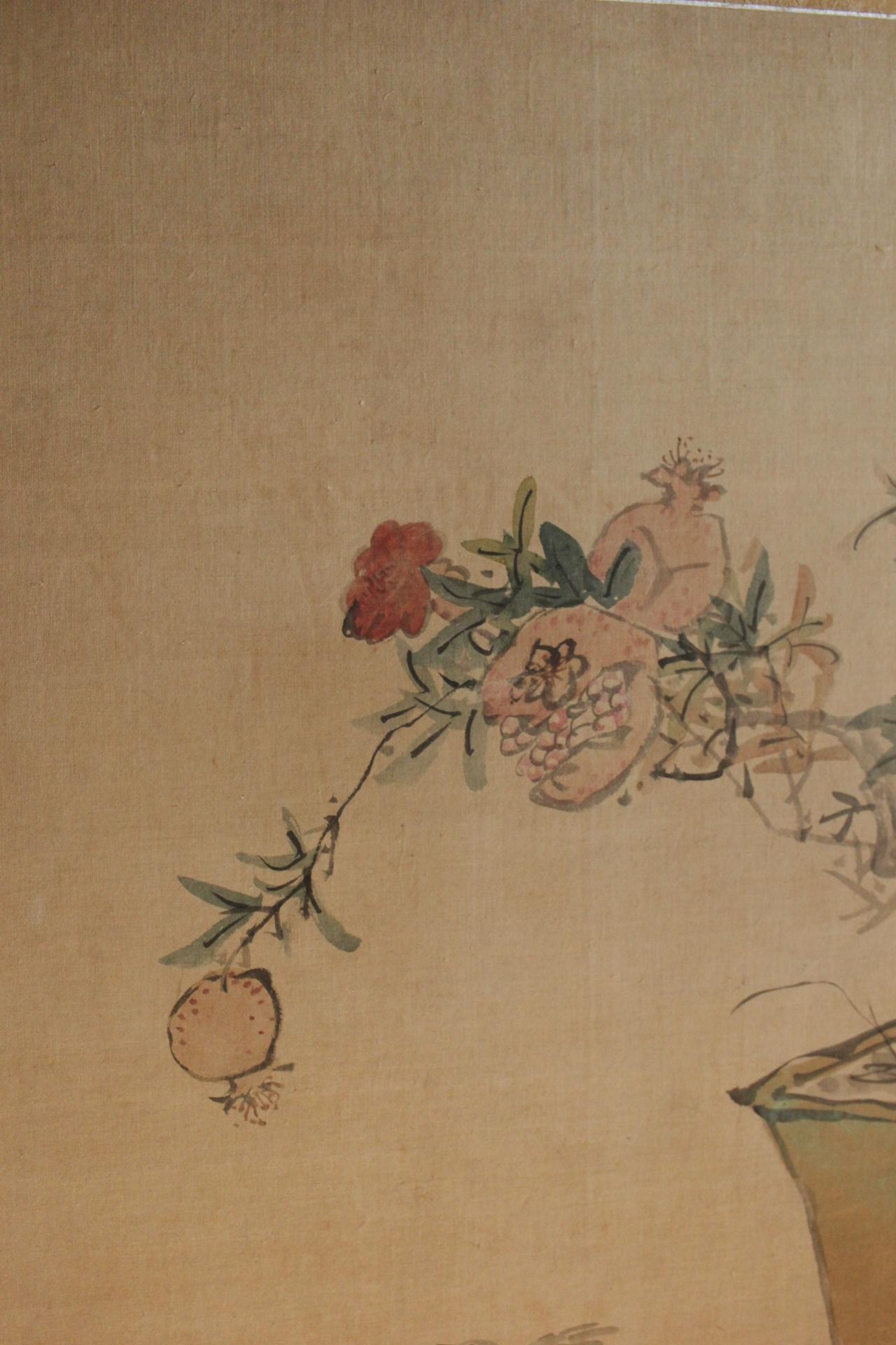 B8 Japanese Antiques  FlowersBirdsFruitsVegetables, folding Screen, 2panels Silk For Sale 9