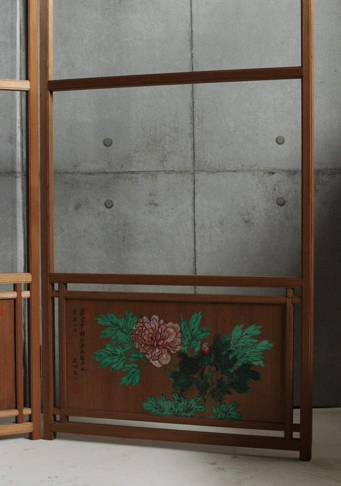 19th Century Japanese Antiques Clothes rack folding screen set of 2 by Ishimaru Senshu For Sale