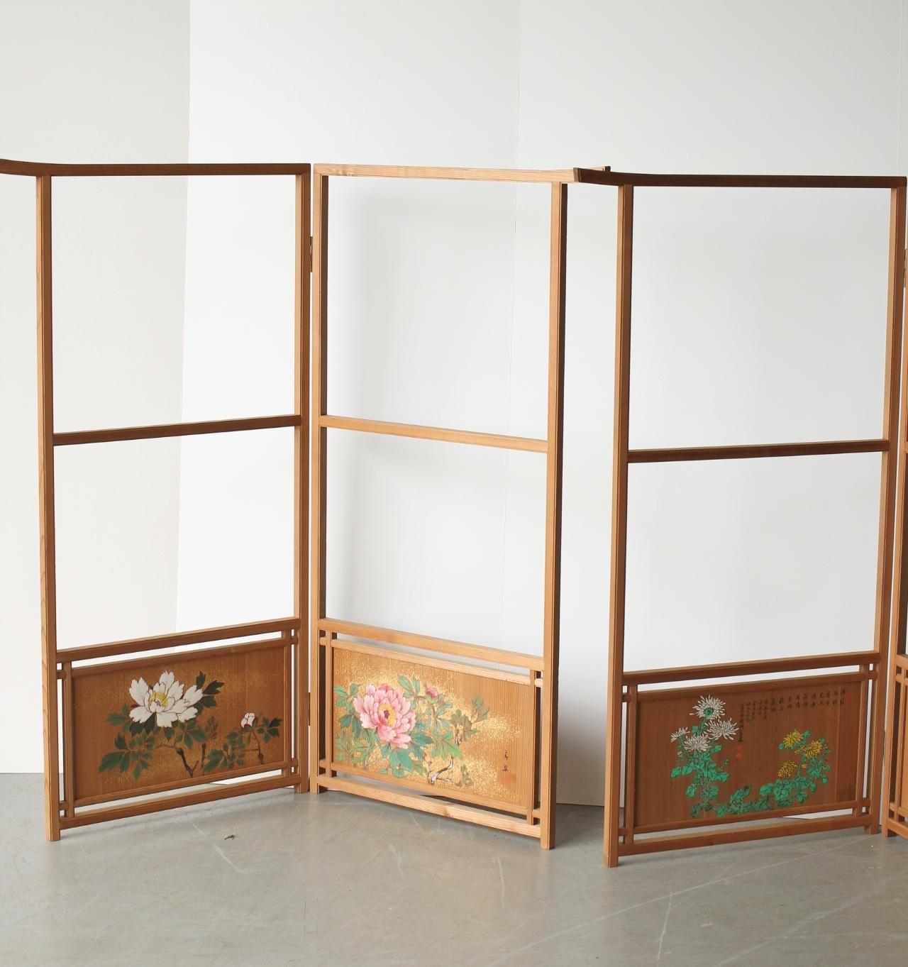 Wood Japanese Antiques Clothes rack folding screen set of 2 by Ishimaru Senshu For Sale