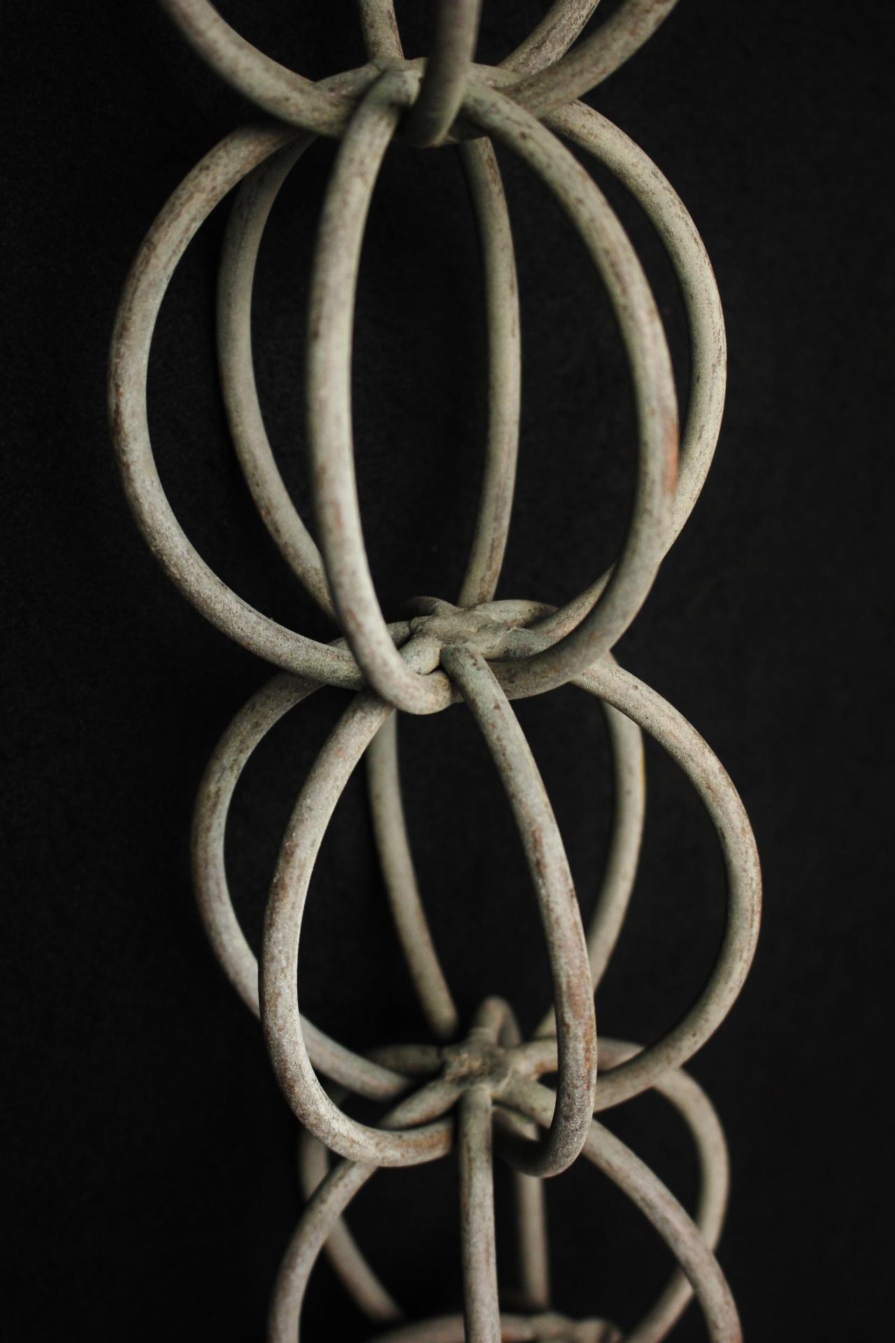 Japanese Antiques Copper Gutter Chain, Triple Ripples, 3M For Sale 3