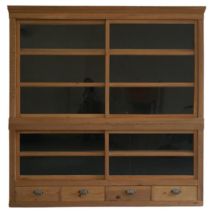Japanese Antique Glass Cupboard Cabinet Showcase 1920s-1940s Japandi For Sale