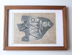 Japanese Antiques Hagiwara Hideo [Fish] Woodblock print, framed