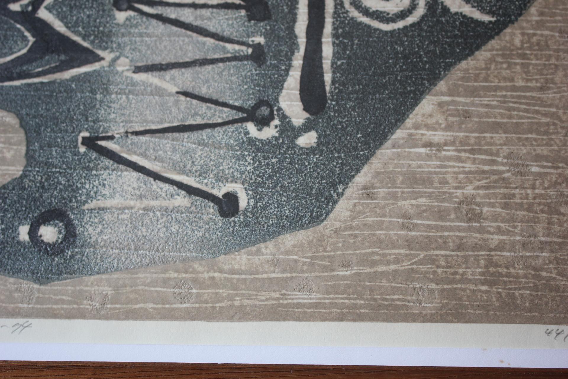 Japanese Antiques Hagiwara Hideo [Fish] Woodblock print, framed For Sale 1