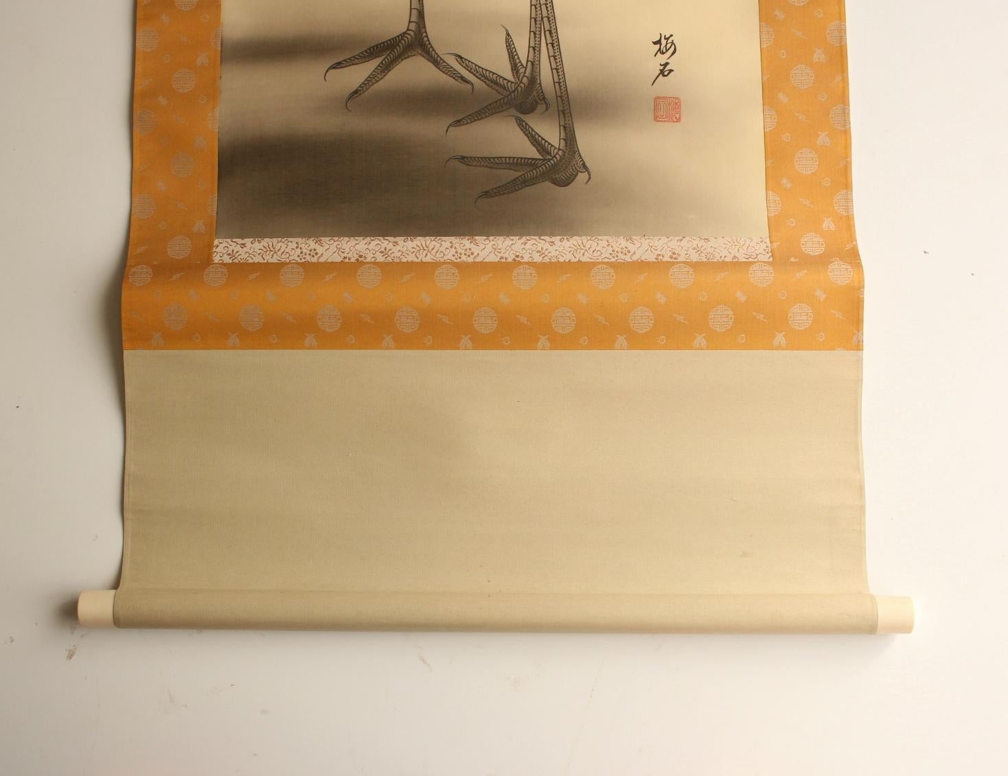 Japanese Antiques Hanging scroll, crane, silk For Sale 5