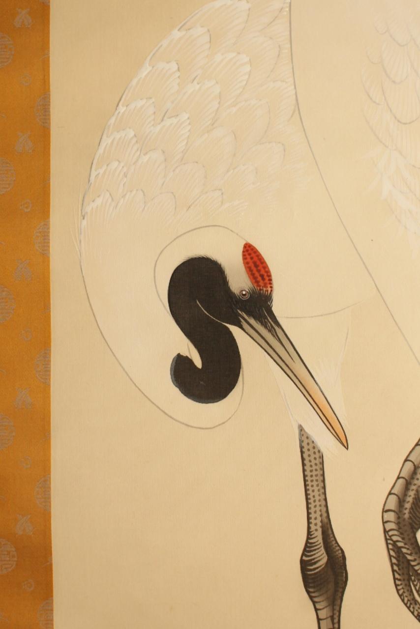 20th Century Japanese Antiques Hanging scroll, crane, silk For Sale