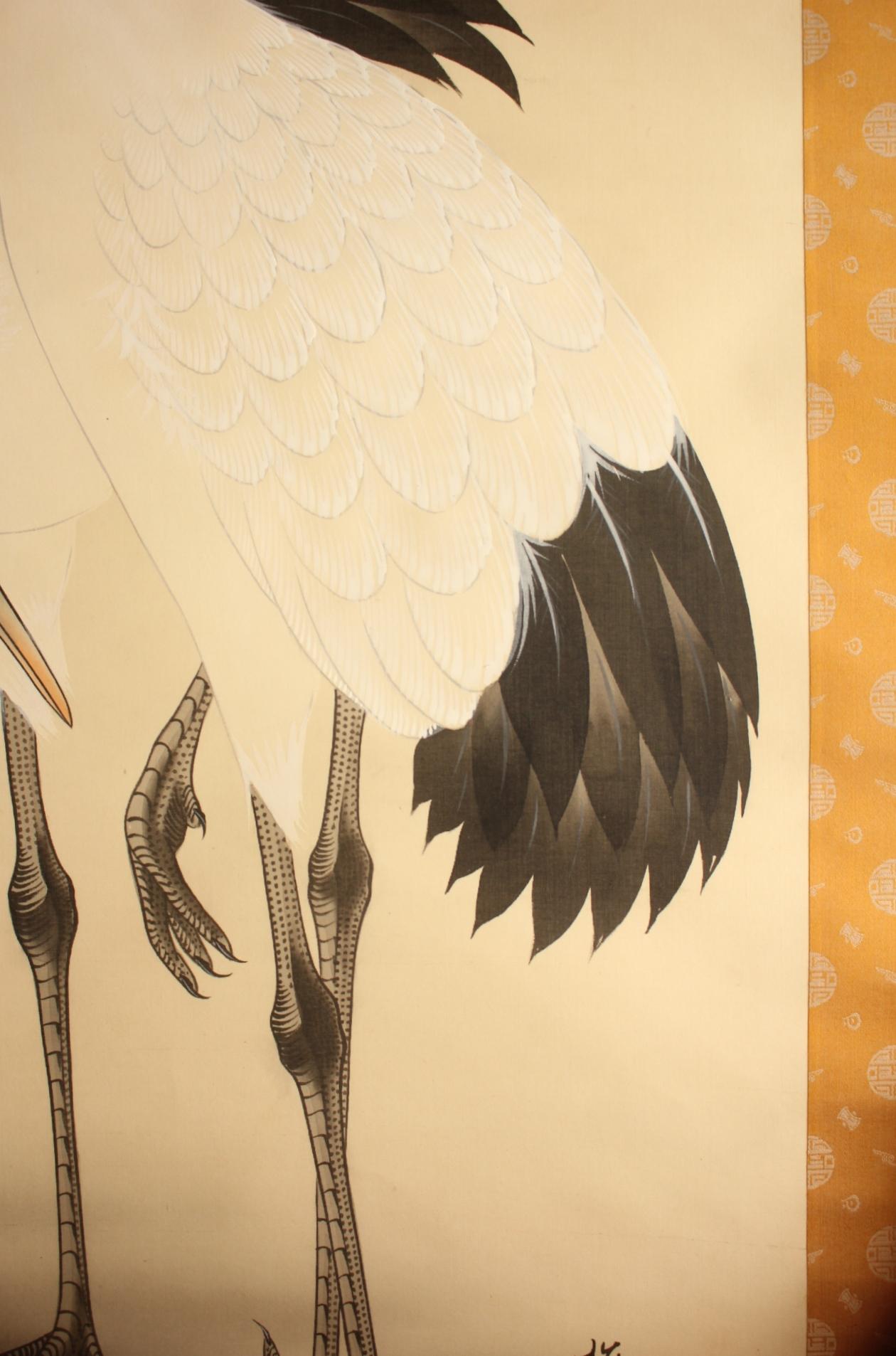 Silk Japanese Antiques Hanging scroll, crane, silk For Sale