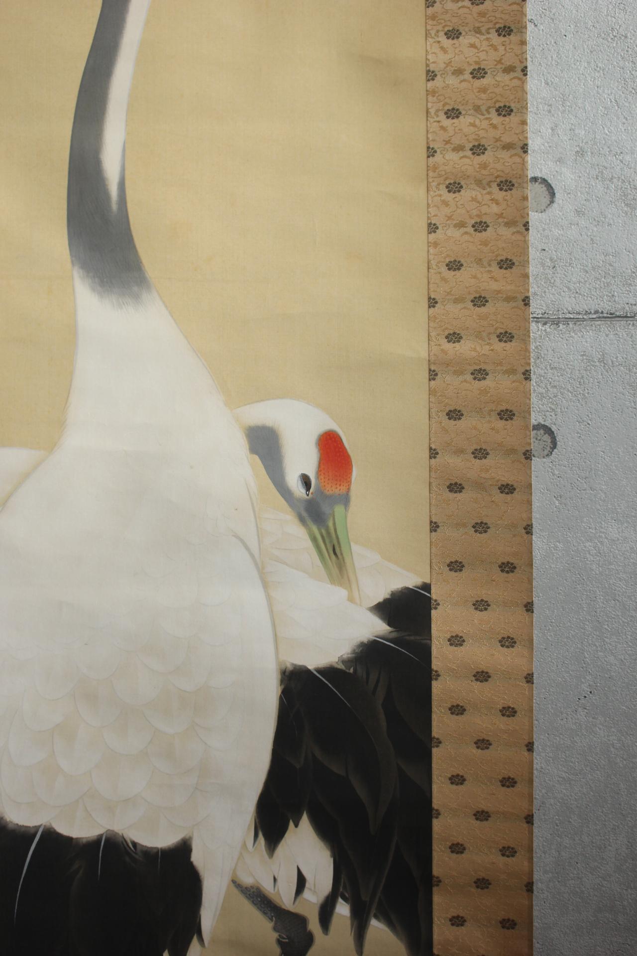 Silk Japanese Antiques Hanging scroll, silk, crane For Sale