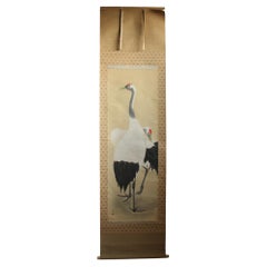 Antiquités japonaises Rouleau suspendu, soie, Crane