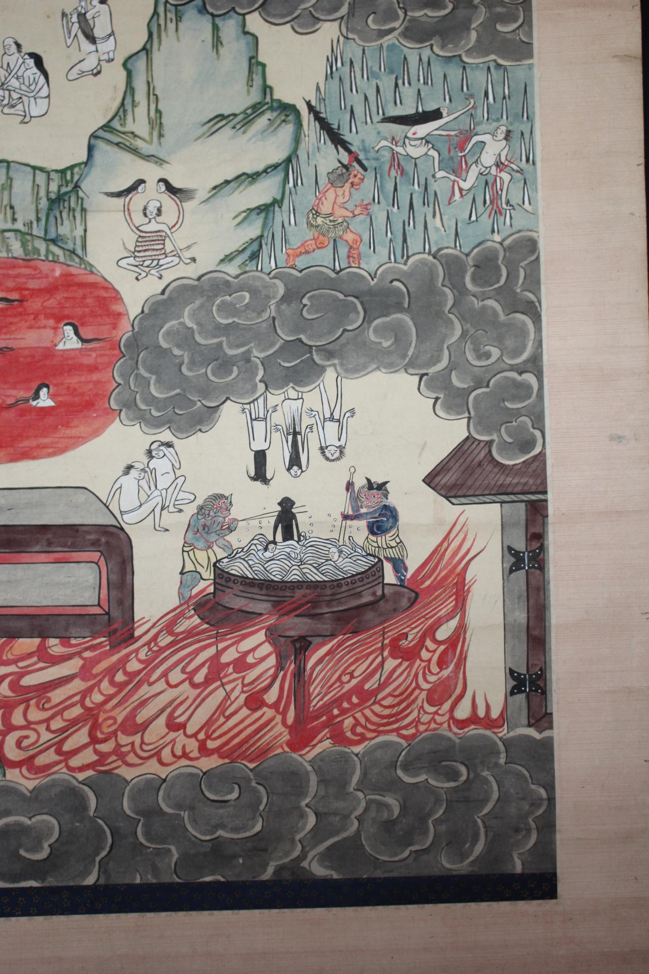 Japanische Antiquitäten Hell-Gemälde, Paar hängende Schriftrollen Kakejiku im Angebot 5