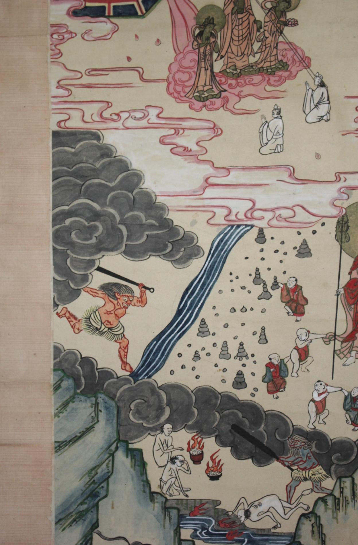 Japanische Antiquitäten Hell-Gemälde, Paar hängende Schriftrollen Kakejiku (19. Jahrhundert) im Angebot