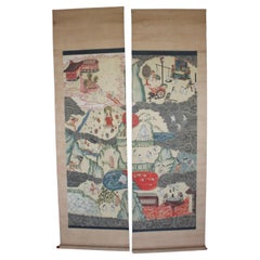 Japanese Antiques Hell paintings, pair of hanging scrolls Kakejiku