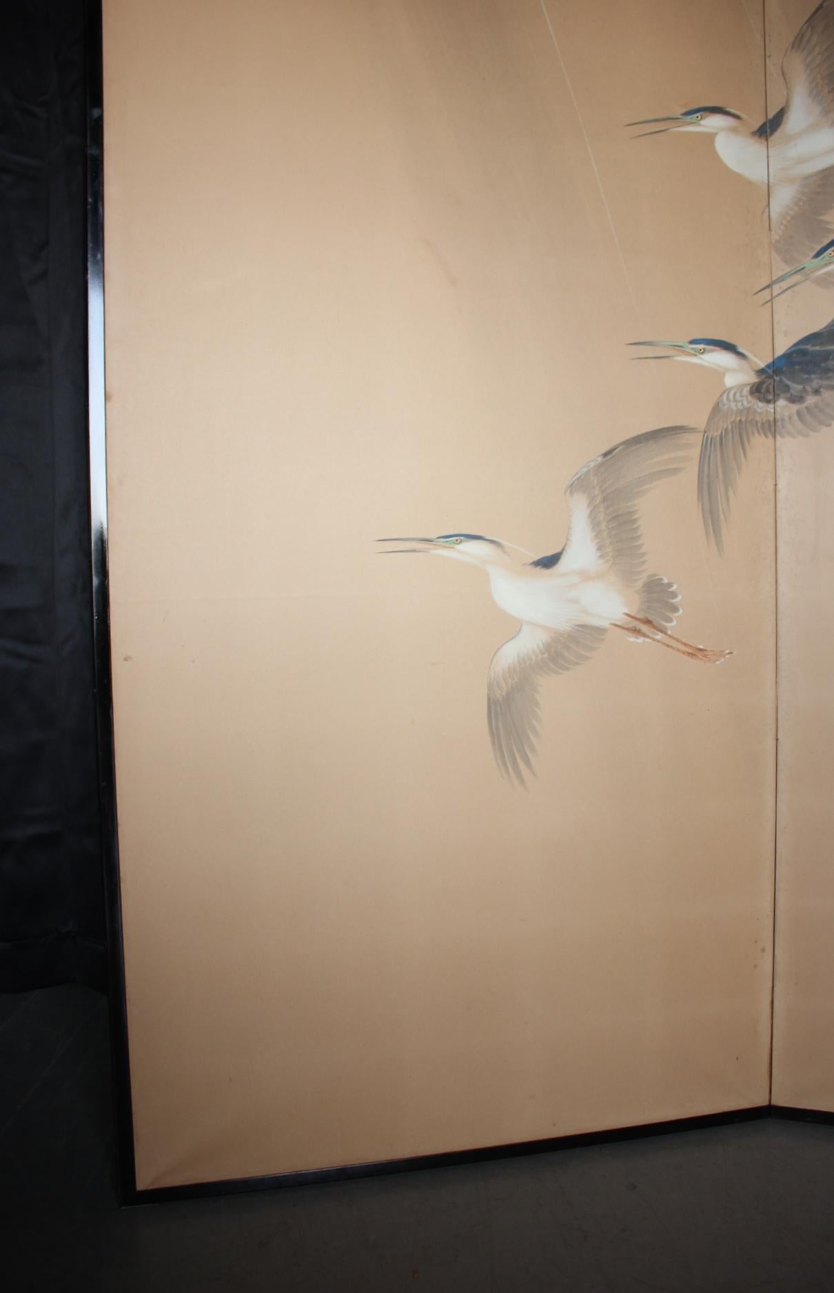 Japanese Antiques 2panels, Heron Folding Screen by Shugo Hotta For Sale 6