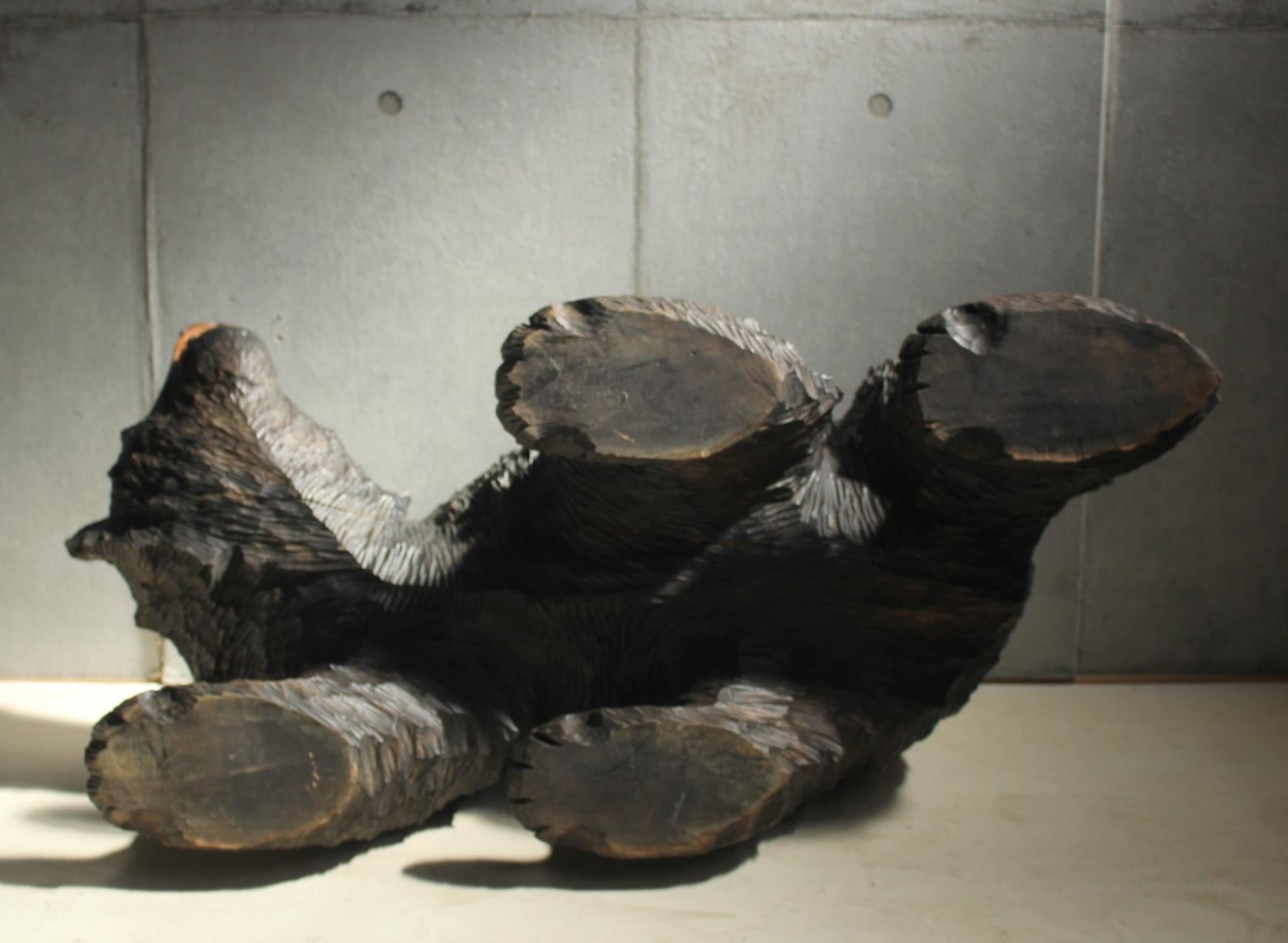 Japanese Antiques Hokkaido Folk Crafts Large Wood Carving Bear For Sale 12