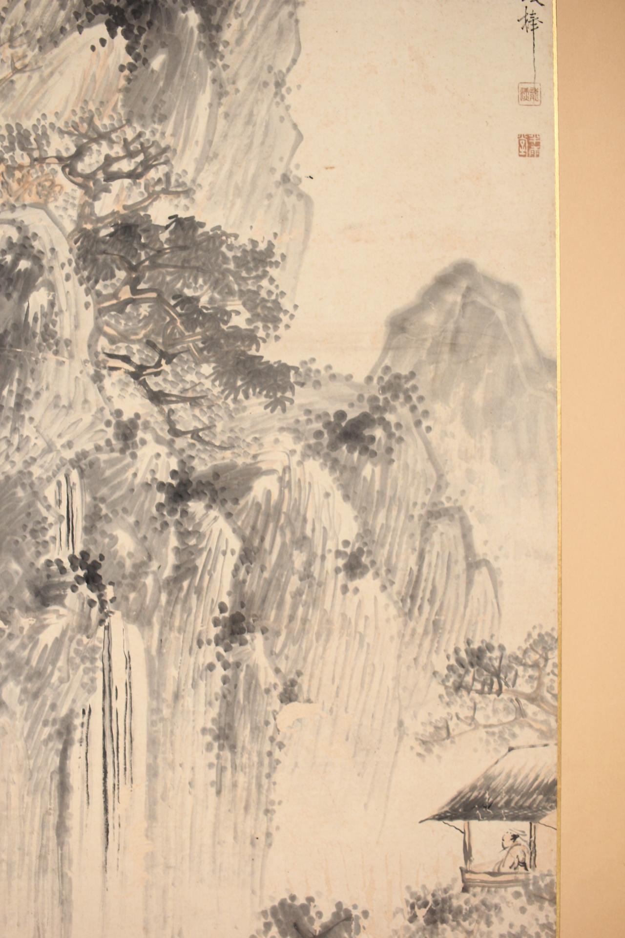 Japanese Antiques Ink painting of a landscape, paper sliding doors, set of 4 For Sale 4