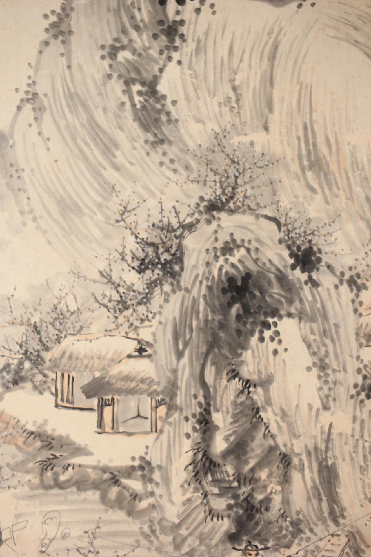 Japanese Antiques Ink painting of a landscape, paper sliding doors, set of 4 For Sale 6