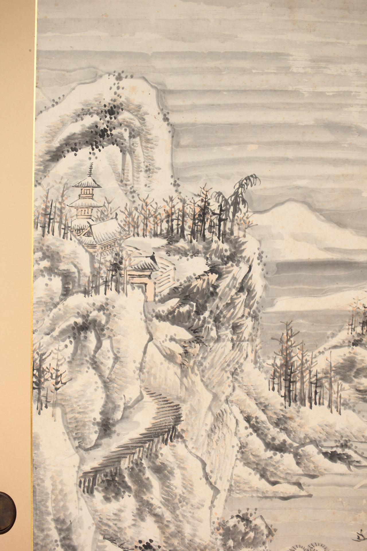Japanese Antiques Ink painting of a landscape, paper sliding doors, set of 4 For Sale 10