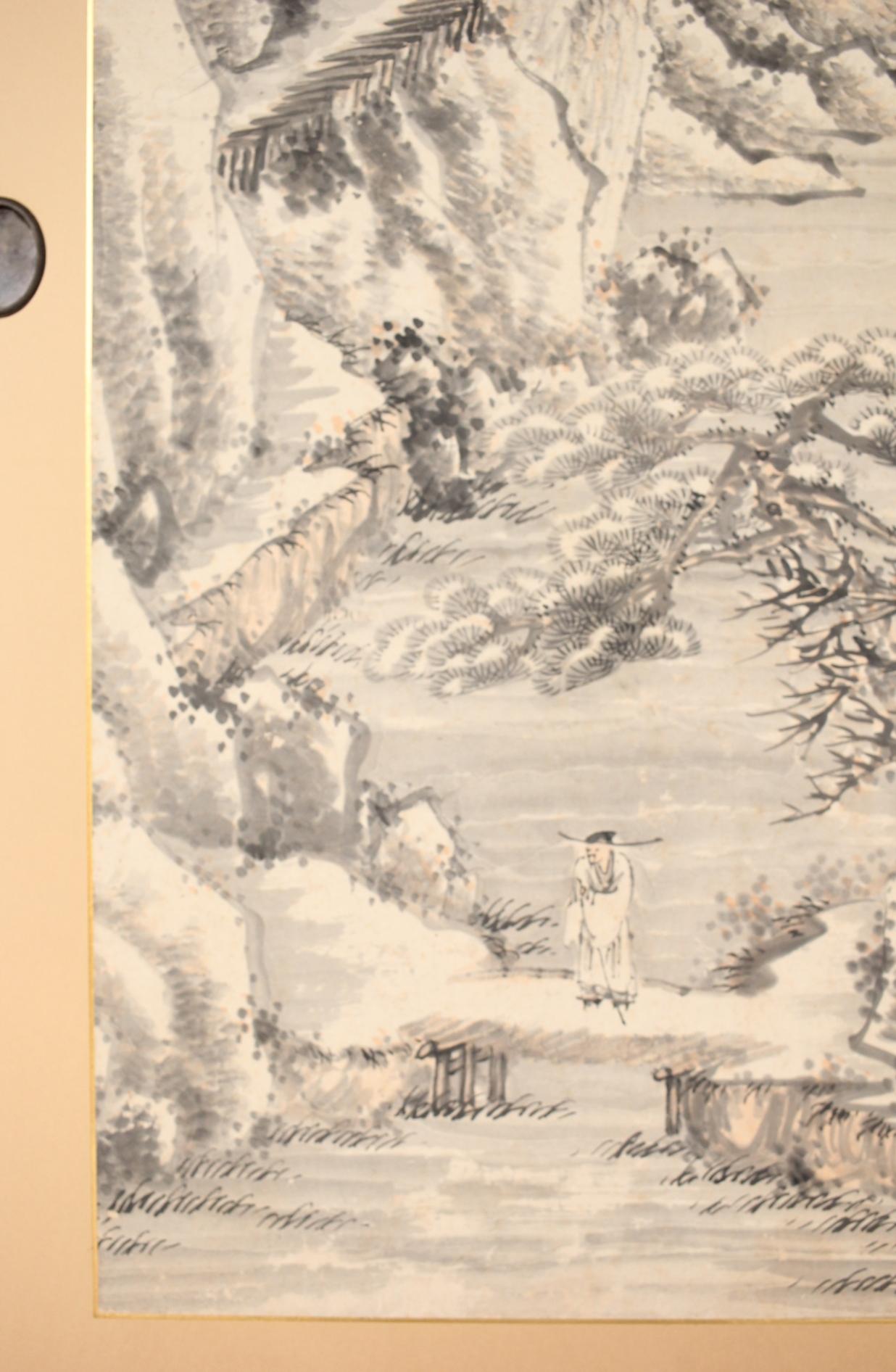 Japanese Antiques Ink painting of a landscape, paper sliding doors, set of 4 For Sale 11