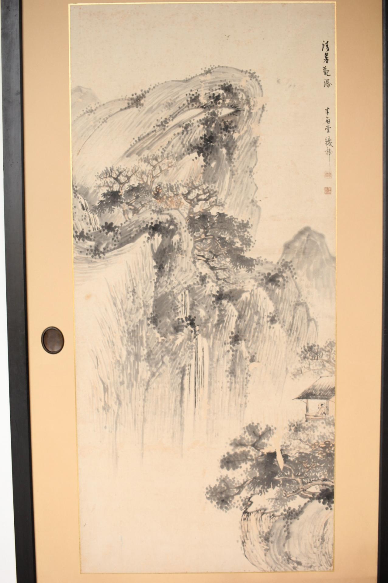 19th Century Japanese Antiques Ink painting of a landscape, paper sliding doors, set of 4 For Sale