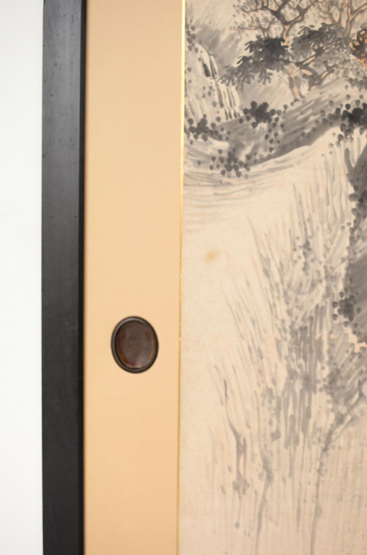 Japanese Antiques Ink painting of a landscape, paper sliding doors, set of 4 For Sale 8