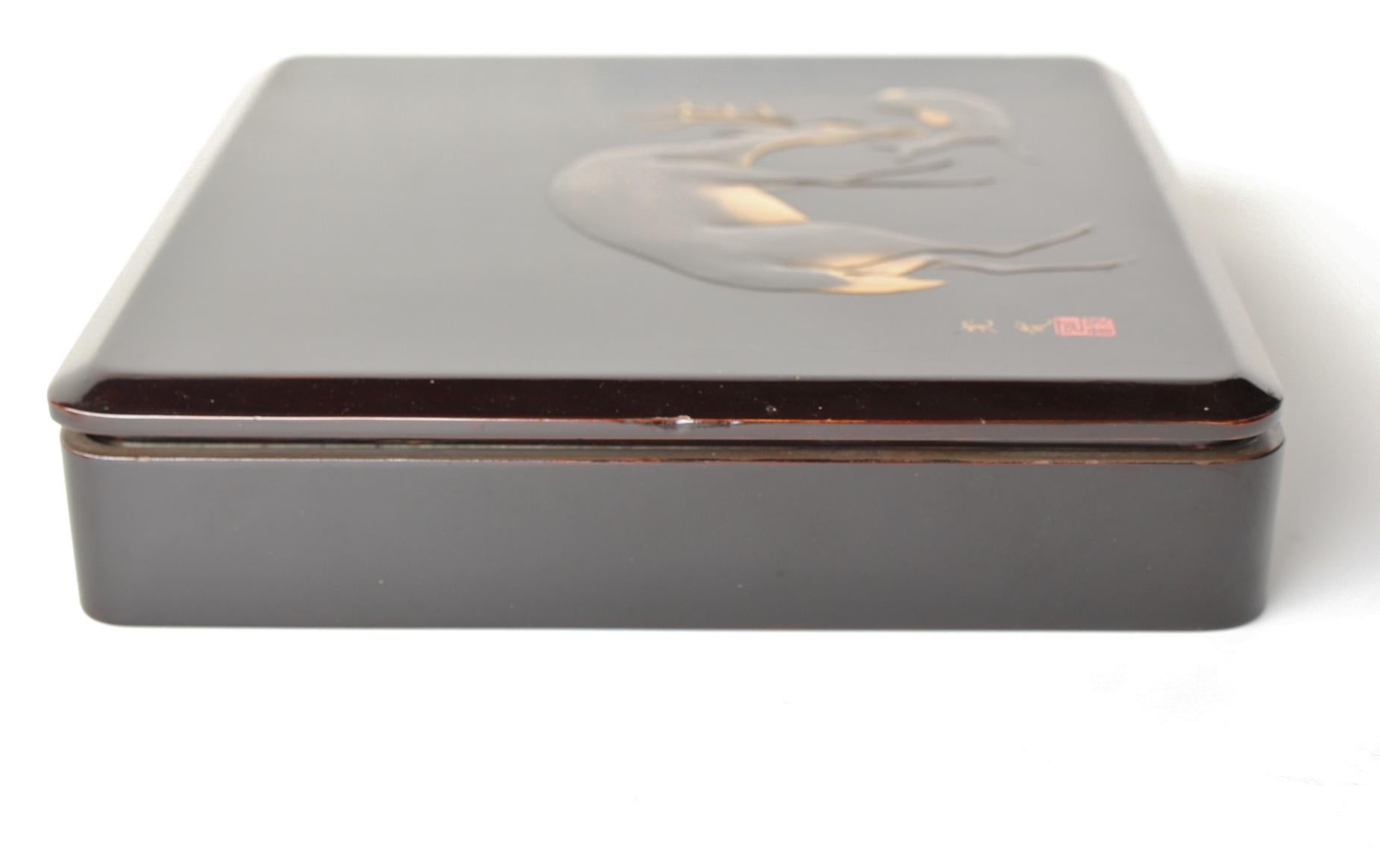 Japanese Antiques Inkstone box with Kasuga Deer Mandala Maki-e by Kan-sai For Sale 2