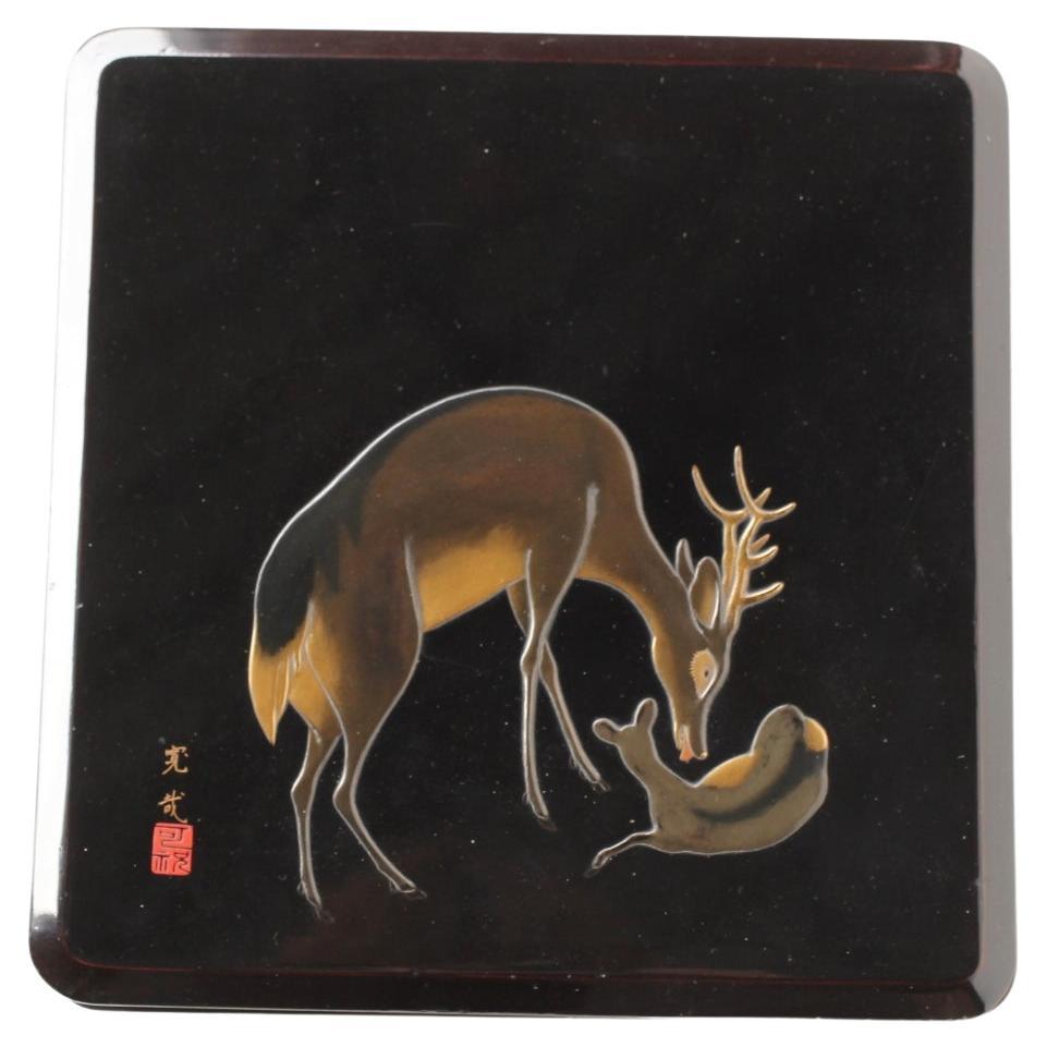 Japanese Antiques Inkstone box with Kasuga Deer Mandala Maki-e by Kan-sai For Sale