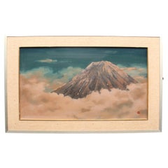 Japanese Antiques Kokukokai Senzan lacquer painting “White Clouds Fuji” framed