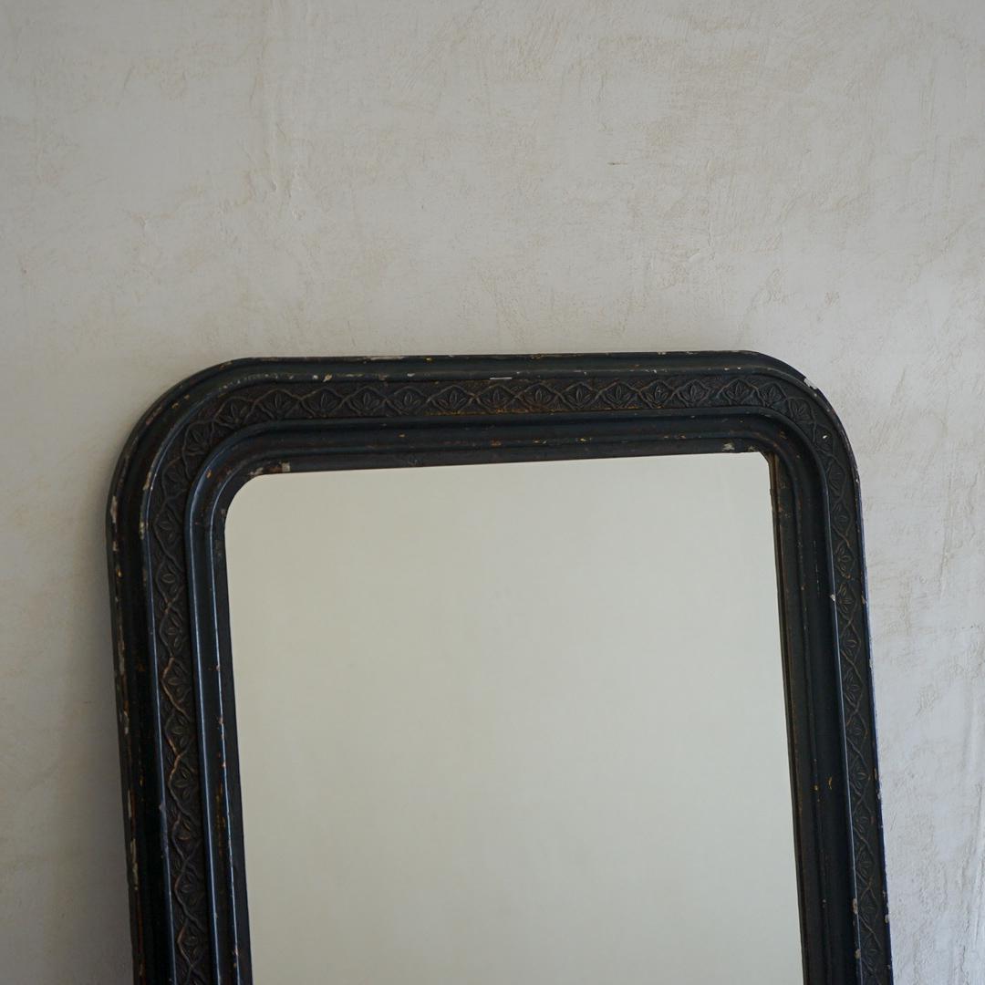 Japanese Antique Mirror Black Frame 1900s-1920s Wabi-Sabi Japandi In Good Condition For Sale In Chiba-Shi, JP