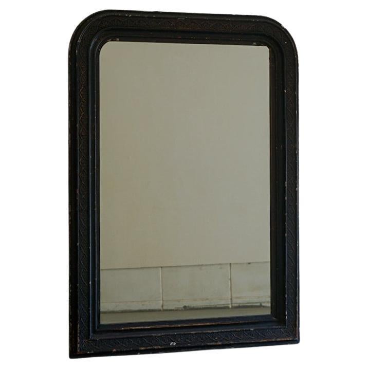 Japanese Antique Mirror Black Frame 1900s-1920s Wabi-Sabi Japandi For Sale