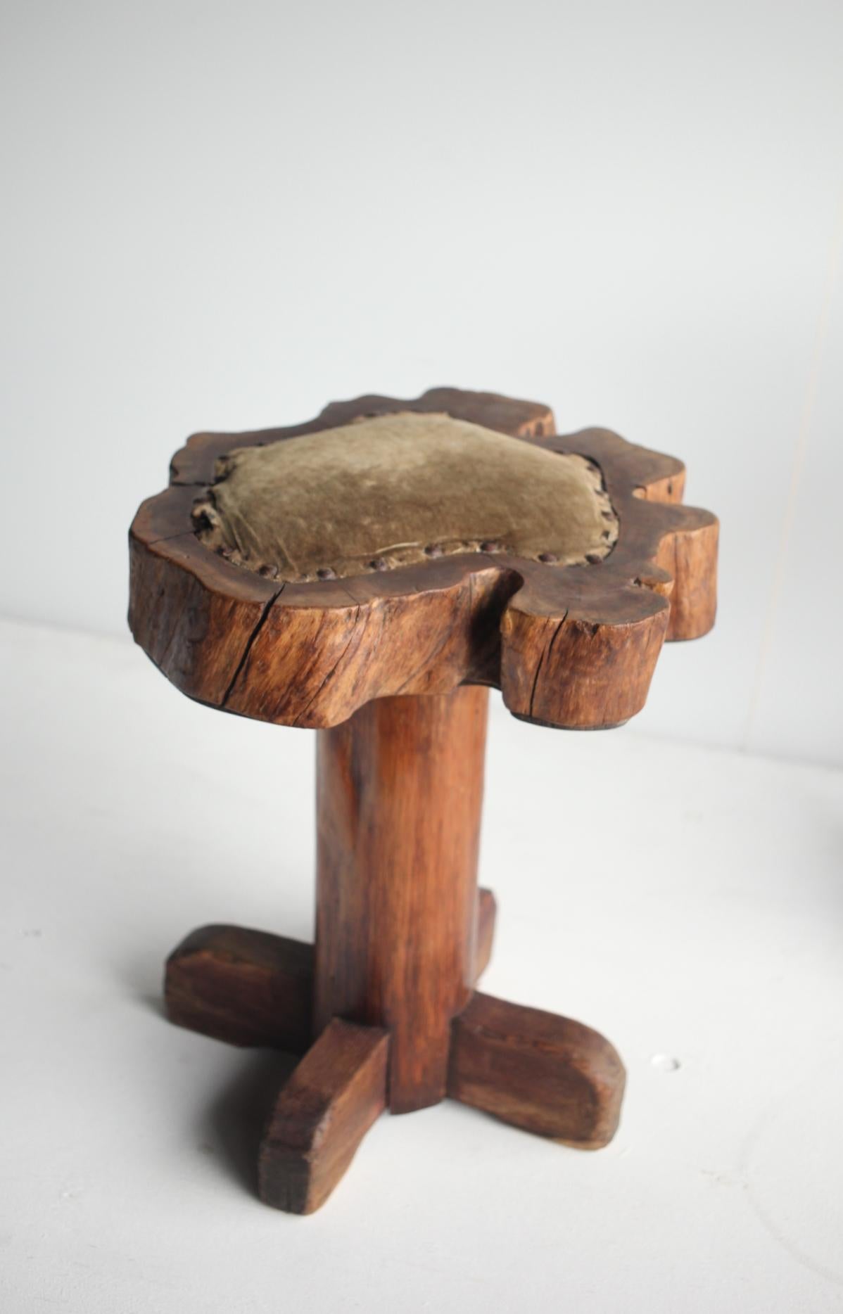 Japanese Antiques Natural wood stools, set of 2 Wabisabi Primitive Stool For Sale 6