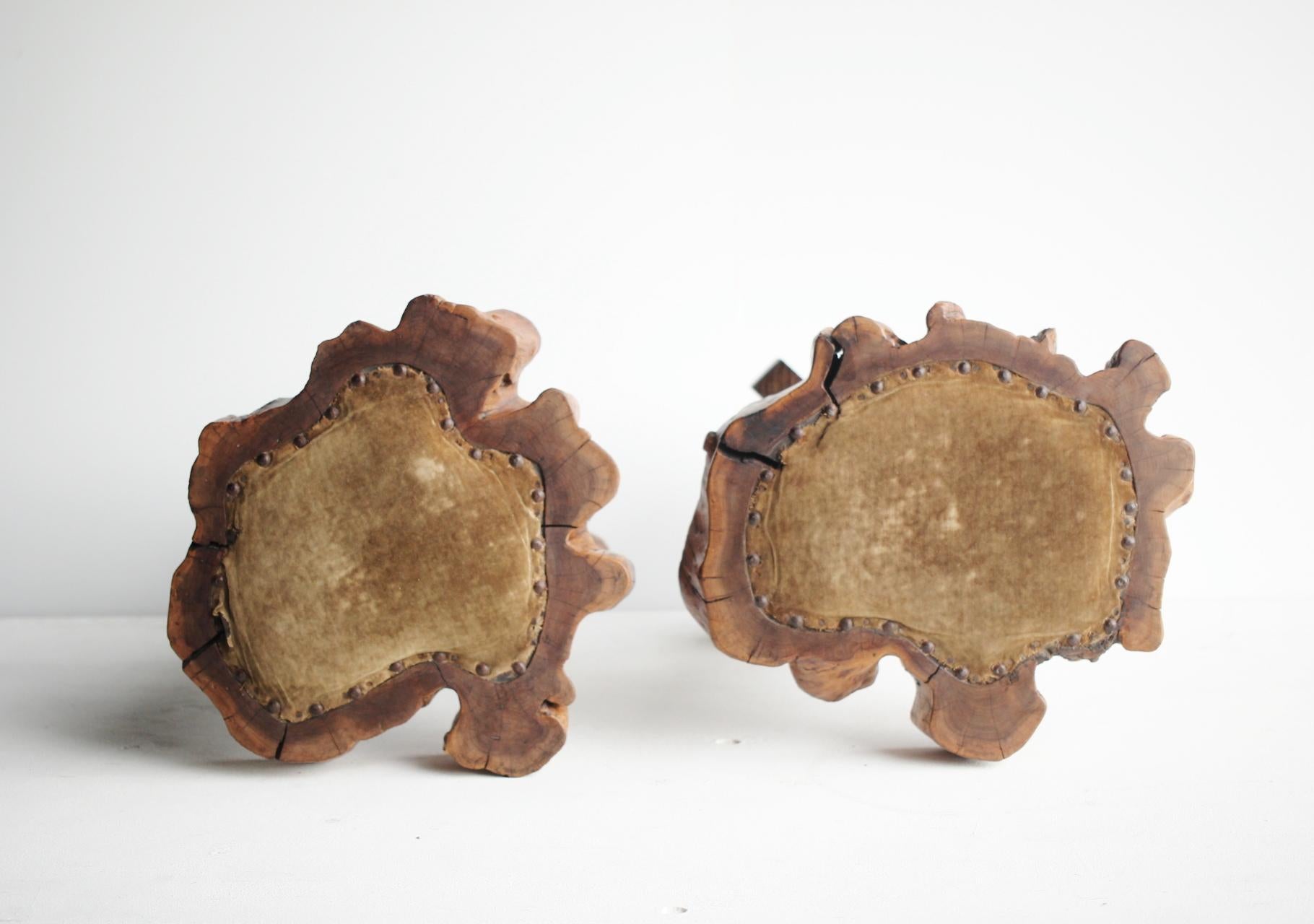 Japanese Antiques Natural wood stools, set of 2 Wabisabi Primitive Stool For Sale 9